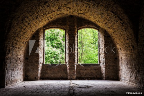 Picture of Brick vault old ancient castle room with windows grunge